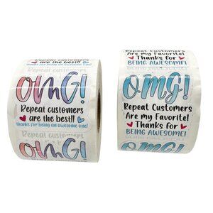OMG! Repeat Customers Are The Best! 1000 2x2 Stickers 2 Rolls of 500 each NEW